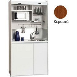 Πολυκουζίνα mini kitchen 105cm OFFICE απόχρωση κερασιάς με ψυγείο χωρίς φούρνο για ξενώνες, γραφεία & φοιτητικά studio