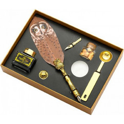 Ρετρό Σετ Πένα Καλλιγραφίας με Φτερό Κουκουβάγιας - Vintage Dipping Feather Pen - Καφέ