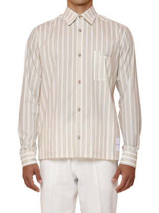 Breton Stripes Poplin Longsleeve Shirt Λευκό