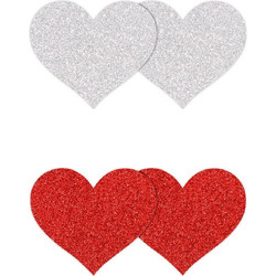 Pasties Glitter Hearts 2 Pair - Red/Silver