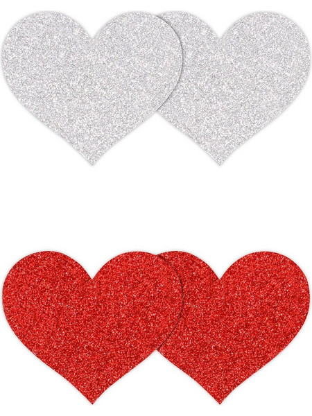 Pasties Glitter Hearts 2 Pair - Red/Silver
