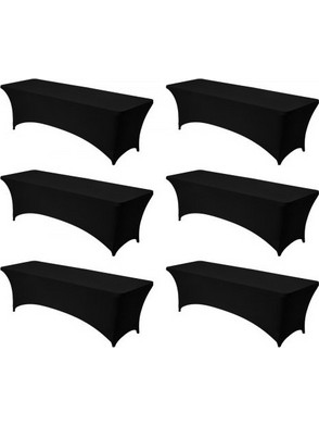 VEVOR 6 Pack Τραπεζομάντηλα για 8FT (2,44 m) Ορθογώνια Εφαρμοστά Γεγονότα, Ανθεκτικά στις Ζάρες Ελαστικά Μαύρα Καλύμματα Τραπεζιού, Πλενόμενα Προστατευτικά Τραπεζομάντηλα Spandex, για Πάρτι, Γάμο, Κοκ