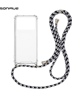 Sonique Armor Clear Θήκη Σιλικόνης με Κορδόνι Xiaomi Poco C40 Rainbow Black