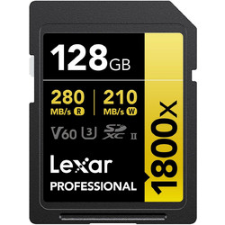 Lexar Professional 1800x SDXC 128GB Class 10 U3 V60 UHS-II 270MB/s