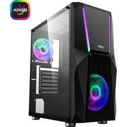 NJOY CSMD-E000UFO-BL01B Fort Gaming Midi Tower Κουτί Υπολογιστή με Πλαϊνό Παράθυρο και RGB Φωτισμό Μαύρο