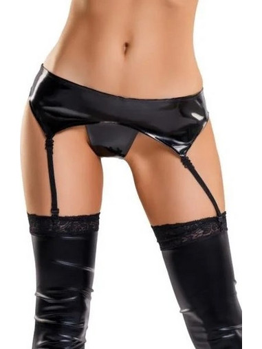 Glossy belt for stockings and panties ALMIRA - black- 955021