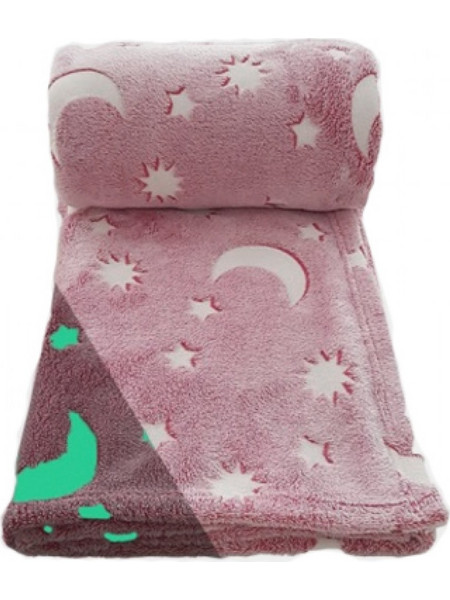 Παιδική Fleece Κουβέρτα 150 x 180 cm που Φωσφορίζει με Λαμπερά Φωσφορίζοντα Σχέδια - Children's Glow Blanket - Ροζ