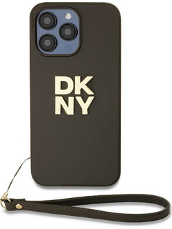 DKNY PU Leather Stack Logo Wrist Strap Case for iPhone 15 Pro Brown - (DKHCP15LPBSWSA)