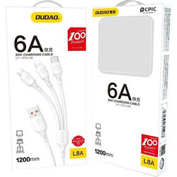 Dudao L8A Regular USB to Lightning / Type-C / micro USB Cable Λευκό 1.2m