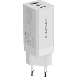 Awei PD9 Φορτιστής Χωρίς Καλώδιο με Θύρα USB-A & 2 Θύρες USB-C 65W Power Delivery White