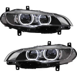 Μπροστινά Φανάρια Set Για Bmw X6 E71 08-15 4D Angel Eyes Full Led AFS Μαύρα Με Μοτέρ Carner 0023010