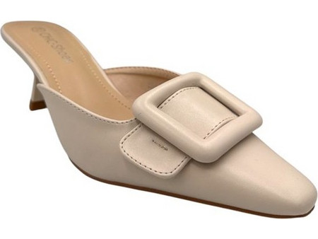 Elenross GS10165W-BEI Γόβα mule με μεγάλη αγκράφα - Μπεζ