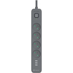 Tracer Πολύπριζο 4 Θέσεων με 3 USB-A, Διακόπτη και Καλώδιο 1.5m Γκρι TRALIS47027