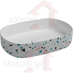 Isvea Infinity Counter-Top Terrazzo Επικαθήμενος Νιπτήρας Μπάνιου Οβάλ Πορσελάνης 55x36cm Λευκός 10NF65055-2L-TRZ