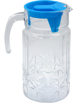 Κανάτα γυάλινη 1600 ml 16Χ12Χ23,5 εκ. με πλαστικό Μπλε καπάκι - KESKOR 61394-3