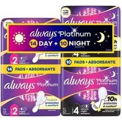 ALWAYS Ultra Platinum Night Μέγεθος 2 14 Τεμάχια & Μέγεθος 4 10 Τεμάχια