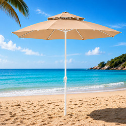 Ομπρέλα Παραλίας 2.4 Μέτρα Summer Time με UV Προστασία & Αντιανεμικό Σχεδιασμό Μπεζ Galifas 79063 - Galifas