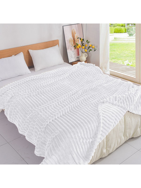 Το Μεγάλο Παζάρι Κουβέρτα Υπέρδιπλη 220x240 Super soft Βελουτέ Ριγέ Λευκό (TMP-3533)