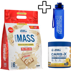 Applied Nutrition Critical Mass Original 6000g White Choco Hazelnut & Applied Nutrition Carb-X Cyclic Dextrin 125g Millions Pineapple & Applied Nutrition Lifestyle Water Bottle 1000ml Custom Bundle