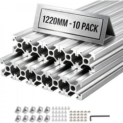 VEVOR 10PCS Προφίλ Εξώθησης Αλουμινίου 2020, 48 ίντσες 1220 mm, Υποδοχή T, Ευρωπαϊκό Πρότυπο, Ανοδιωμένη Γραμμική Ράγα, Υψηλής Αντοχής Εξωθημένη Ράγα Αλουμινίου, για Ανταλλακτικά Τρισδιάστατων Εκτυπωτ