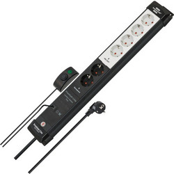 Brennenstuhl Premium-Line Comfort Switch Plus Steckdosenleiste 6-fach, 2x permanent (schwarz/hellgrau, 3 Meter Kabel, mit Hand-/Fussschalter)
