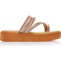 Flatforms TSOUKALAS μπρονζέ δερματίνη με λουράκια από στρας