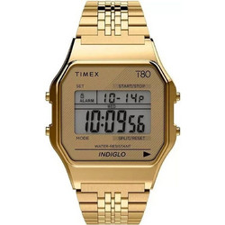 Timex T80 Ψηφιακό Ανδρικό Ρολόι Χρονογράφος με Χρυσό Μεταλλικό Μπρασελέ TW2R79200