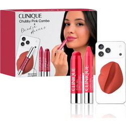 CLINIQUE CLAUDIA ARENAS X CLINIQUE CHUBBY SET Pink 3 pc Roly Poly Rosy tinted cheek balm 6g + Super Strawberry tinted moisturizing lip balm 3g + Chubby lip sticker card holder and holder 1 unit