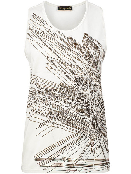 Conquista Τοπ Casual Αμάνικο Στρογγυλή Λαιμόκοψη Abstract Print Βισκόζη Εκρού C221-575-15