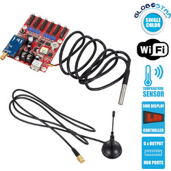 GloboStar(R) 90389 Ασύρματος Controller WiFi TF-M6UW-6 με Είσοδο USB και Αισθητήρα Θερμοκρασίας με 6 Εξόδους HUB για Μονόχρωμη Κυλιόμενη Πινακίδα LED