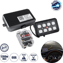 GloboStar(R) 81503 Ψηφιακό Πάνελ Ελέγχου Φωτισμού DIY Bluetooth για Οχήματα με 8 Διακόπτες On/Off DC 12-24V Max 1200W 60A Αδιάβροχο IP65 Μ12 x Π7 x Υ1.5cm