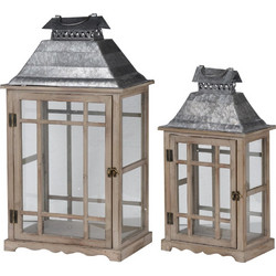 Artekko Lantern Καφέ Ξύλινα Διακοσμητικά Φανάρια (36x25.5x65)cm (28x17.8x53.4)cm 2pcs