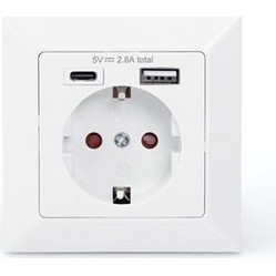 Digitus Socket 1x Protective Contact, 1x USB, 1x Type C 5V 2.8A, Pure White (DA-70615)