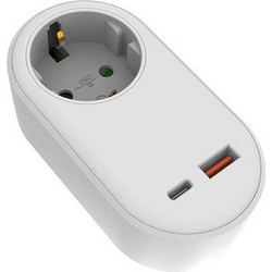 Αντάπτορας σούκο με 2 USB (Type-C + Type-A) λευκός με προστασία επαφών - 147-09014