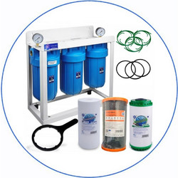 Aqua Filter BB103PS1KDFBLP Τριπλό Σύστημα Big Blue 10 με Φίλτρα Ιζημάτων, GAC + KDF και Carbon Block