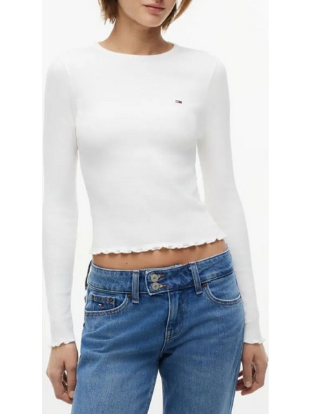 TOMMY JEANS TJW SLIM SH LETTUCE EDGE RIB LS DW0DW22783-YBL Ecru