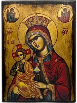 Εικόνα Παναγία Βρεφοκρατούσα Ξύλινη Παλαιωμένη 30x22εκ