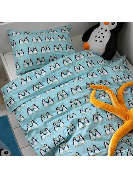 Παπλωματοθήκη Παιδική Penguins (Σετ 2τμχ) Aqua Astron Μονό 165x250cm 100% Πενιέ Βαμβάκι