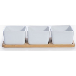 Μπωλ Κεραμ.3tmx με Δισκο Bamboo Sage nef nef Homeware White 3x(27,8x9,5x6,6)