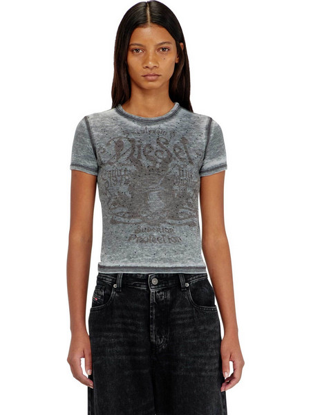 Diesel γυναικείο T-shirt με print από στρας Slim Fit - W26A233290PLBQ Γκρι