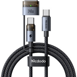 Mcdodo CA-8860 Καλώδιο Δεδομένων 2σε1, Type-C σε USB-C + MagSafe 3, 240W, Ένδειξη LED, 2m, Μαύρο
