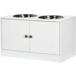PawHut Raised Dog Bowls με Ντουλάπι 44L και 2 Ατσάλινα Μπολ, 60x30x35,5cm, Λευκό D08-040V00WT