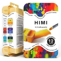 HIMI TWIN CUP JELLY GOUACHE SET - 12 SUPER VIBRANT COLOURS - YELLOW CASE TST229