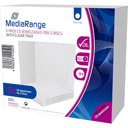 MediaRange CD Jewelcase for 2 discs, 10.4mm, transparent tray, Pack 5 (MRBOX31-T-2)