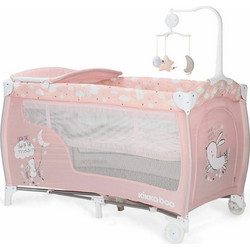 KikkaBoo Dolce Sonno Παρκοκρέβατο 2 Επίπεδων με Στρώμα Δίχτυ & Αλλαξιέρα Pink Rabbits