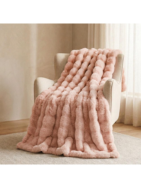 Κουβέρτα faux fur ροζ 160x200εκ