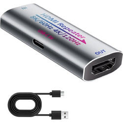 8K Active HDMI Booster Repeater, Signal Booster HDMI 2.1 Extender Supports 8K60Hz/4K240Hz, Extends HDMI 1080P up to 50m with USB-C Power Port