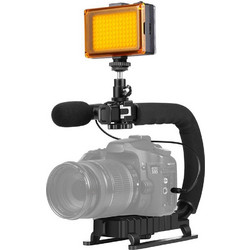 Puluz U-Grip Σταθεροποιητής Φωτογραφικής Μηχανής με LED Φωτισμό & Μικρόφωνο Μαύρο