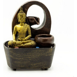 Μικρό Επιτραπέζιο Συντριβάνι Feng Shui Golden Buddha & Pots Διαστάσεις: 21,5 cm