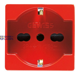 ITALIAN/GERMAN STANDARD SOCKET-OUTLET 250V ac - FOR DEDICATED LINES - 2P+E 16A DUAL AMPERAGE - P40 - 2 MODULES - RED - SYSTEM